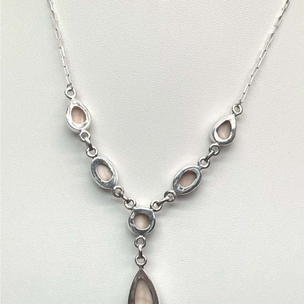 NLP1 Genuine Pink Larimar (Natrolite) Lariat Necklace Paperclip Necklace S925 - Picture 7 of 9